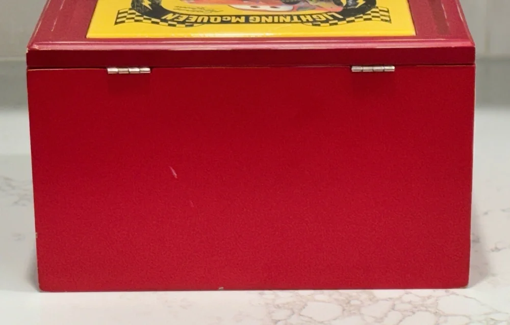 RARE Genuine Disney Pixar Cars Lightning McQueen Red Wooden Storage Chest Box